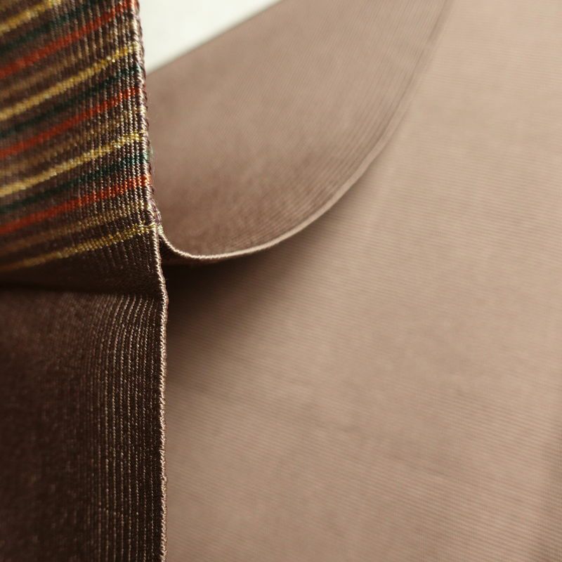 名古屋帯 六通柄 正絹 縞柄・線柄 松葉仕立て 帯 小豆・エンジ_画像17