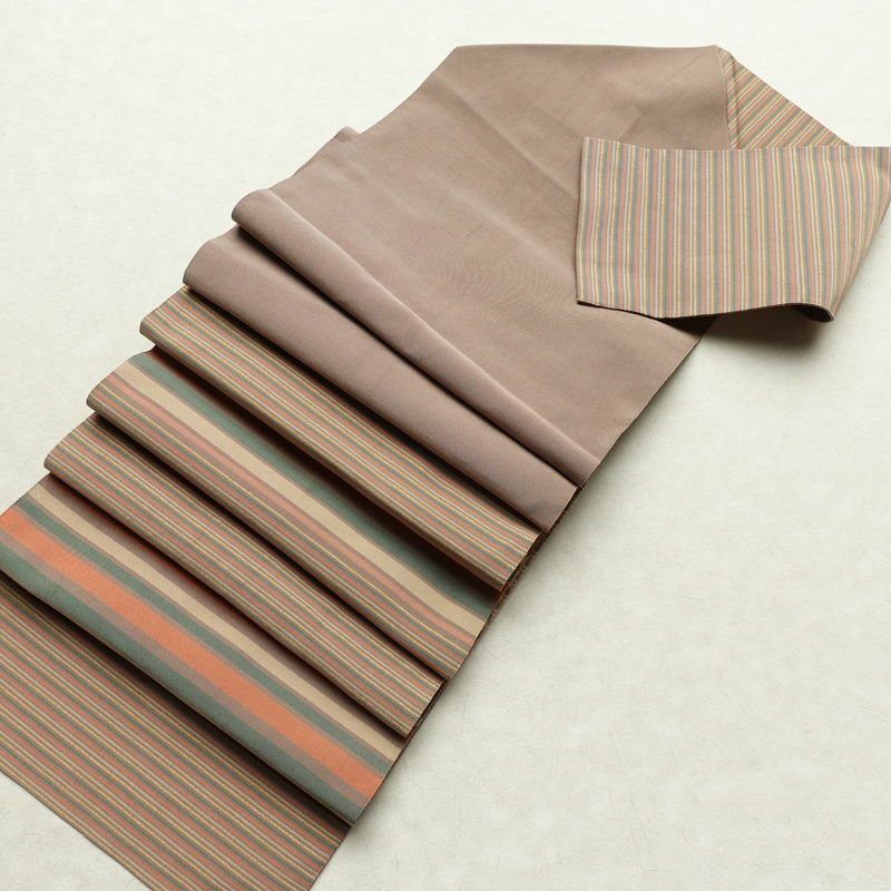 名古屋帯 六通柄 正絹 縞柄・線柄 松葉仕立て 帯 小豆・エンジ_画像18