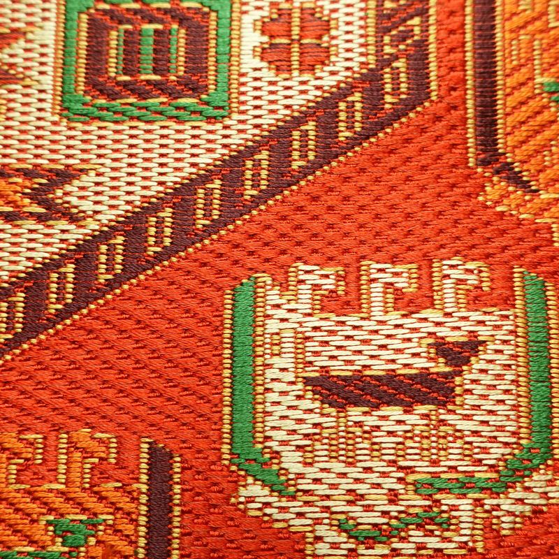 名古屋帯 六通柄 良品 正絹 幾何学柄・抽象柄 名古屋仕立て 帯 橙_画像4