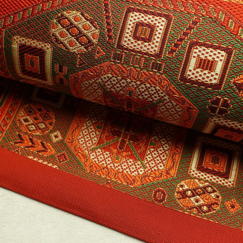 名古屋帯 六通柄 良品 正絹 幾何学柄・抽象柄 名古屋仕立て 帯 橙_画像7