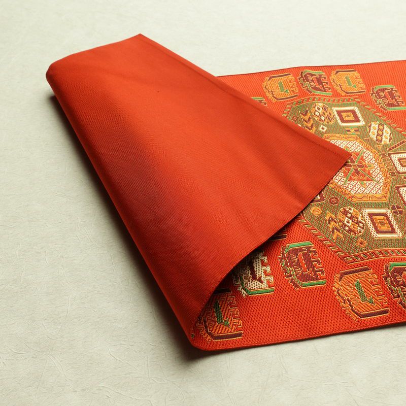 名古屋帯 六通柄 良品 正絹 幾何学柄・抽象柄 名古屋仕立て 帯 橙_画像9