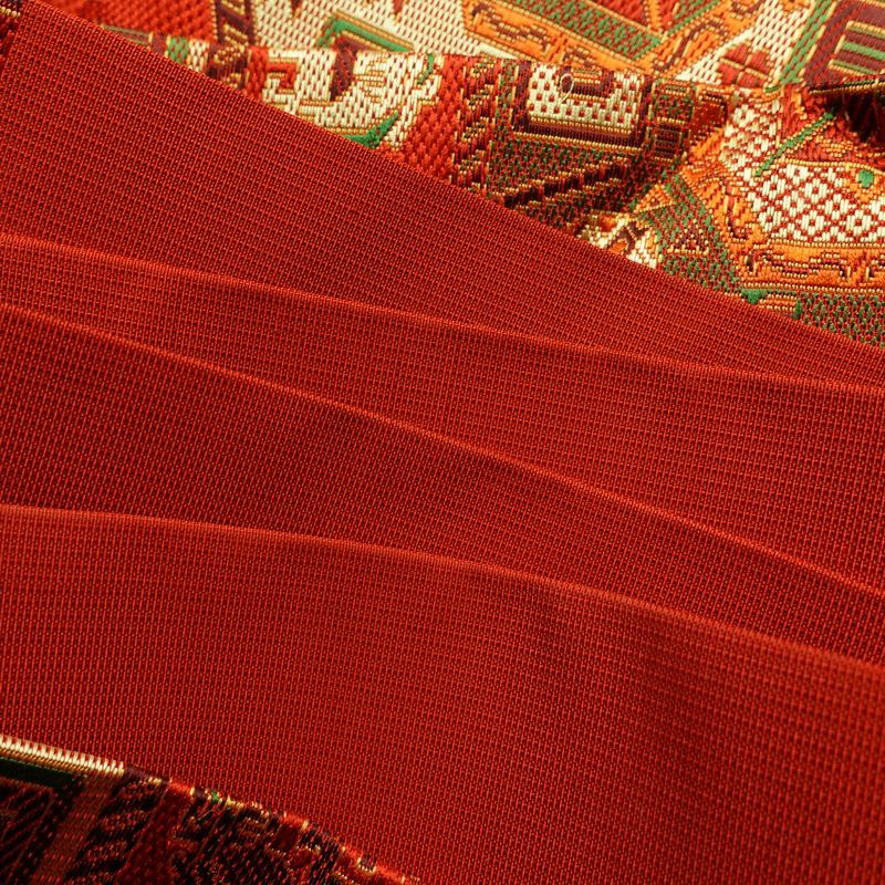 名古屋帯 六通柄 良品 正絹 幾何学柄・抽象柄 名古屋仕立て 帯 橙_画像18