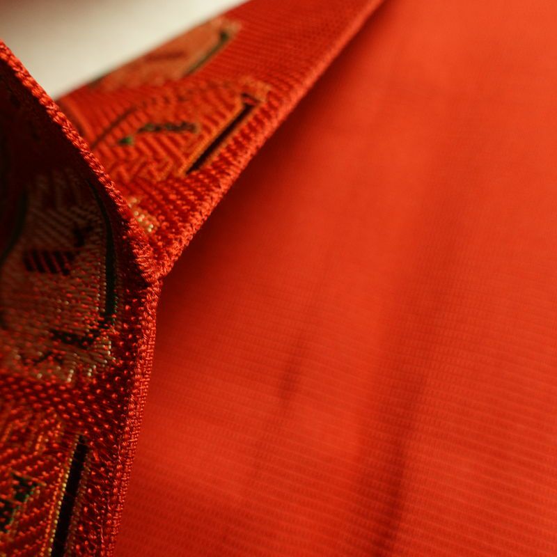 名古屋帯 六通柄 良品 正絹 幾何学柄・抽象柄 名古屋仕立て 帯 橙_画像20