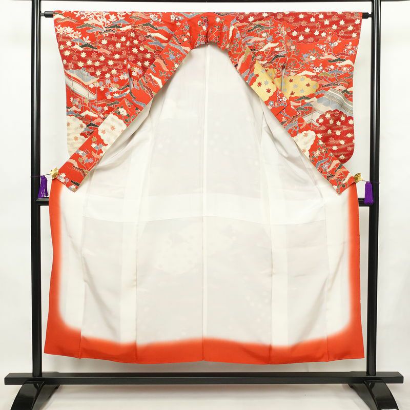 訪問着 金駒刺繍 正絹 古典柄 袷仕立て 身丈151cm 裄丈63.5cm 箔 刺繍 金彩 フォーマル 着物 赤・朱_画像3