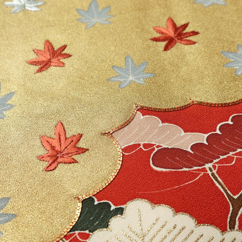 訪問着 金駒刺繍 正絹 古典柄 袷仕立て 身丈151cm 裄丈63.5cm 箔 刺繍 金彩 フォーマル 着物 赤・朱_画像7