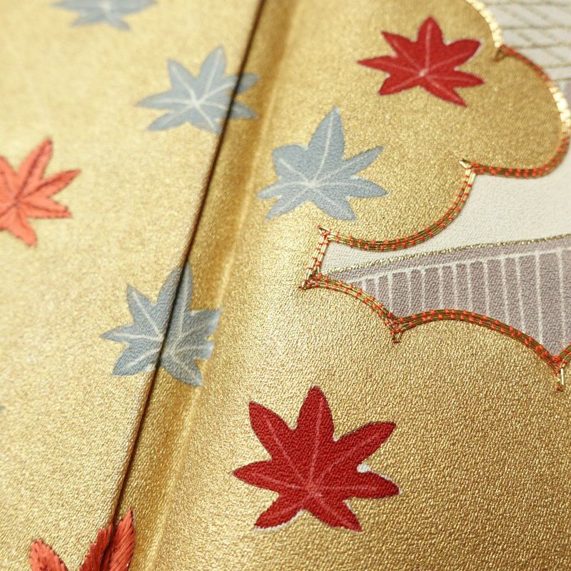 訪問着 金駒刺繍 正絹 古典柄 袷仕立て 身丈151cm 裄丈63.5cm 箔 刺繍 金彩 フォーマル 着物 赤・朱_画像9