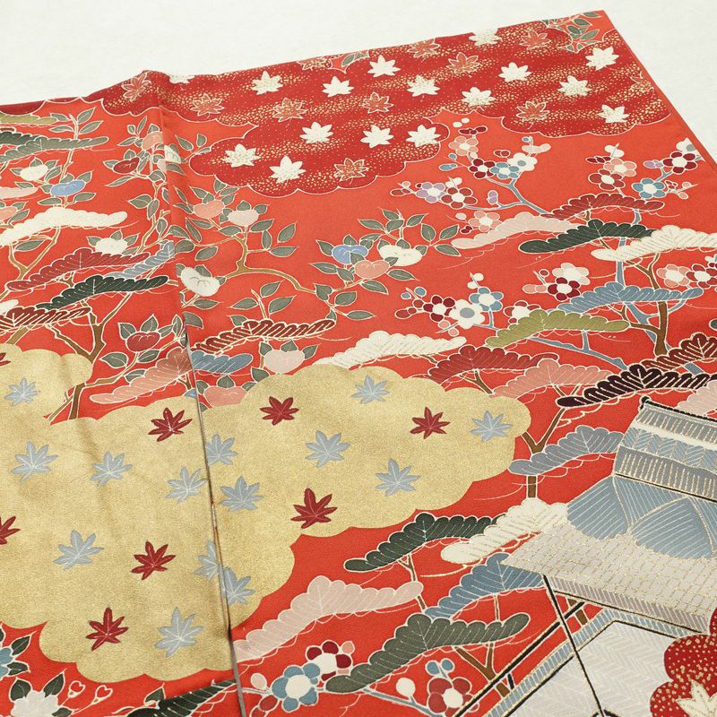 訪問着 金駒刺繍 正絹 古典柄 袷仕立て 身丈151cm 裄丈63.5cm 箔 刺繍 金彩 フォーマル 着物 赤・朱_画像17