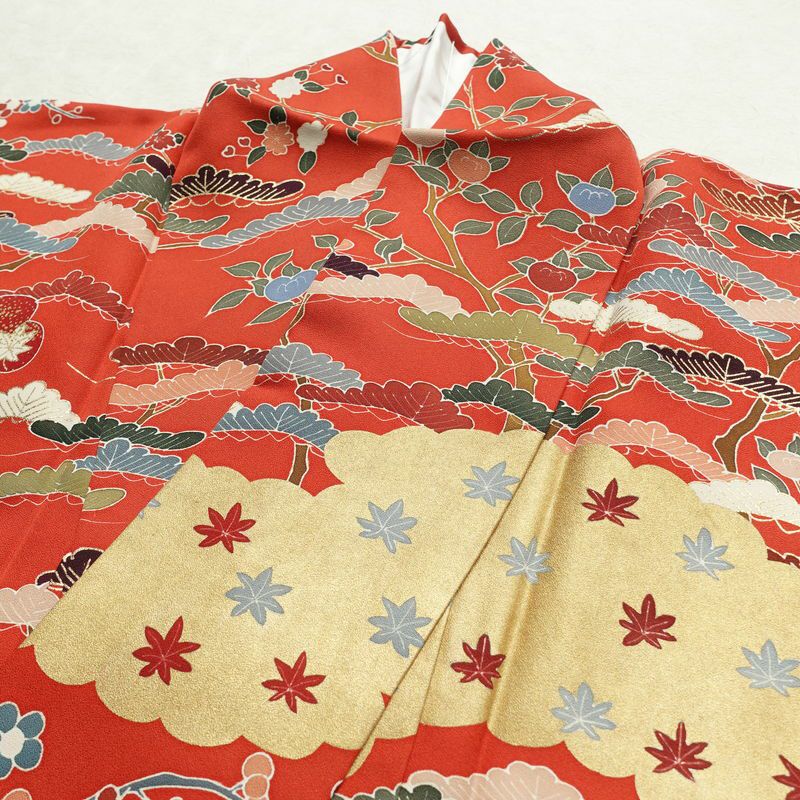訪問着 金駒刺繍 正絹 古典柄 袷仕立て 身丈151cm 裄丈63.5cm 箔 刺繍 金彩 フォーマル 着物 赤・朱_画像19