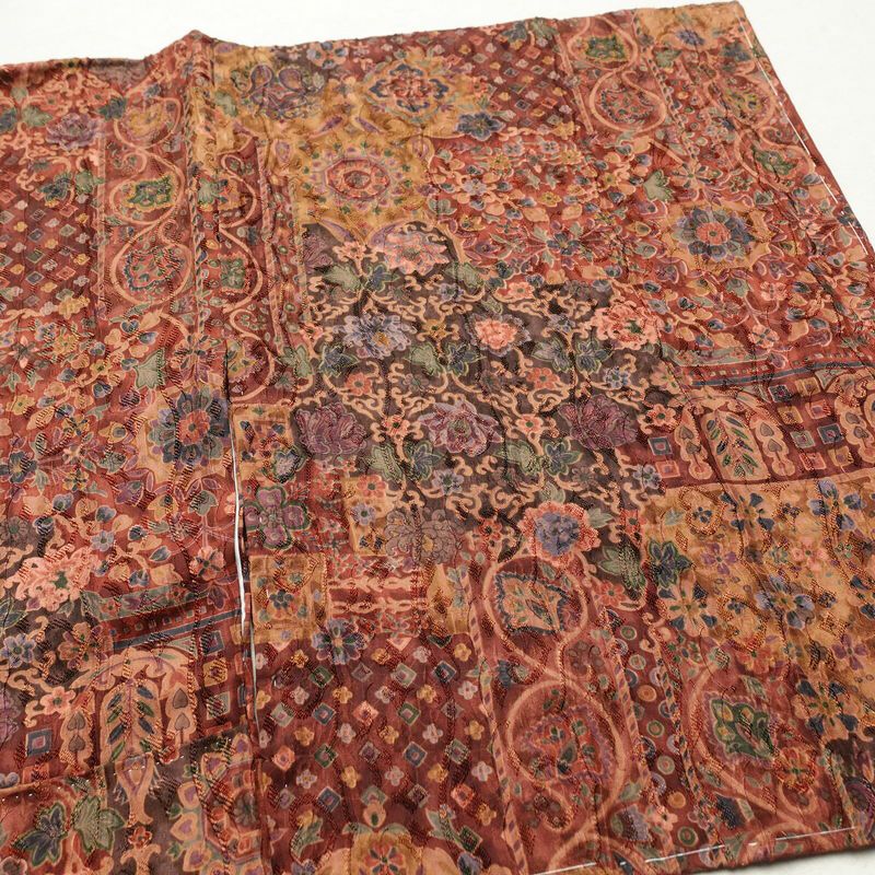 小紋 良品 正絹 花柄 袷仕立て 身丈154cm 裄丈64.5cm 一部しつけ糸付き 着物 多色使い_画像12