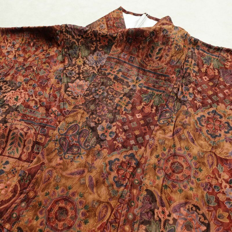 小紋 良品 正絹 花柄 袷仕立て 身丈154cm 裄丈64.5cm 一部しつけ糸付き 着物 多色使い_画像15