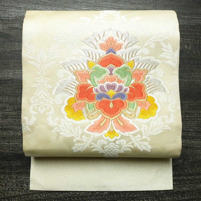 名古屋帯 太鼓柄 良品 正絹 幾何学柄・抽象柄 名古屋仕立て 箔 金糸 なごや帯 帯 白_画像1