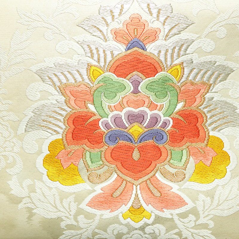 名古屋帯 太鼓柄 良品 正絹 幾何学柄・抽象柄 名古屋仕立て 箔 金糸 なごや帯 帯 白_画像2