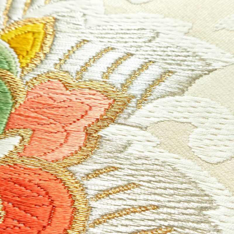 名古屋帯 太鼓柄 良品 正絹 幾何学柄・抽象柄 名古屋仕立て 箔 金糸 なごや帯 帯 白_画像5