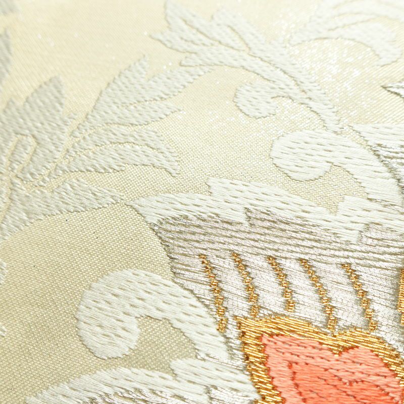 名古屋帯 太鼓柄 良品 正絹 幾何学柄・抽象柄 名古屋仕立て 箔 金糸 なごや帯 帯 白_画像6