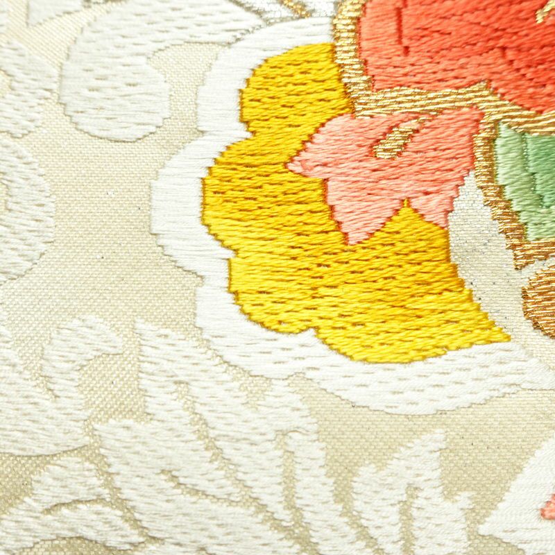 名古屋帯 太鼓柄 良品 正絹 幾何学柄・抽象柄 名古屋仕立て 箔 金糸 なごや帯 帯 白_画像7