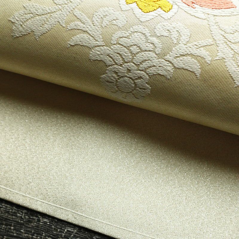 名古屋帯 太鼓柄 良品 正絹 幾何学柄・抽象柄 名古屋仕立て 箔 金糸 なごや帯 帯 白_画像8