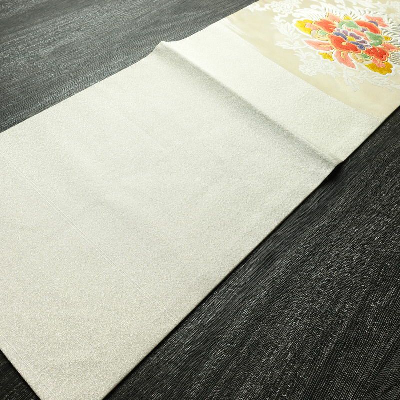 名古屋帯 太鼓柄 良品 正絹 幾何学柄・抽象柄 名古屋仕立て 箔 金糸 なごや帯 帯 白_画像9