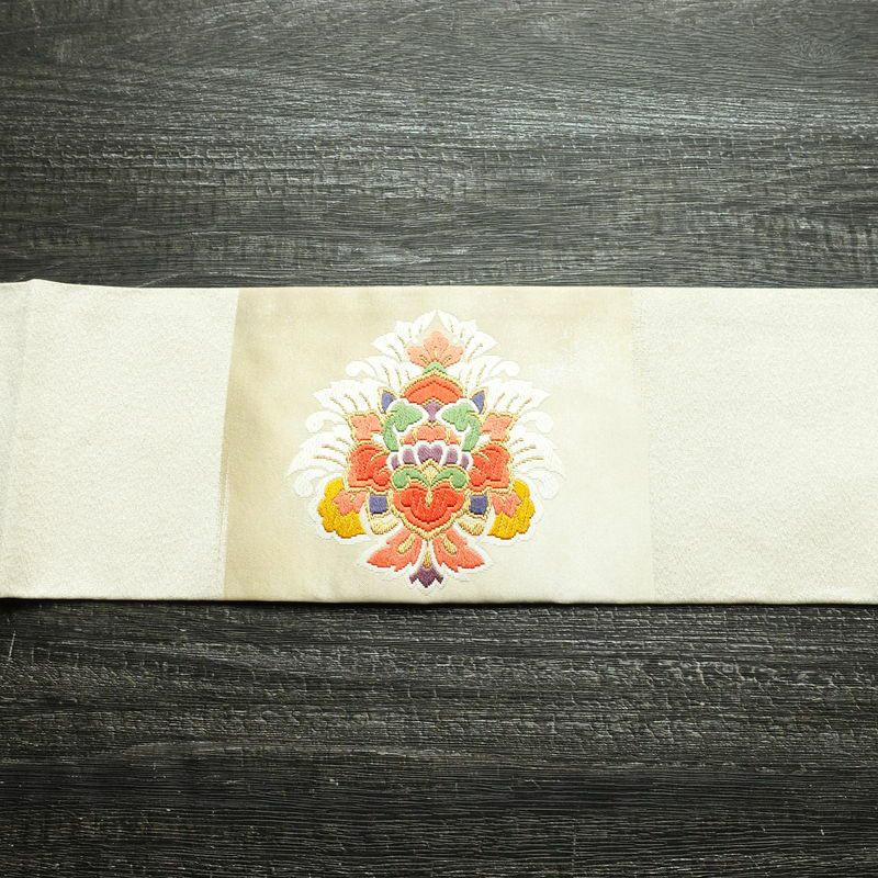 名古屋帯 太鼓柄 良品 正絹 幾何学柄・抽象柄 名古屋仕立て 箔 金糸 なごや帯 帯 白_画像12