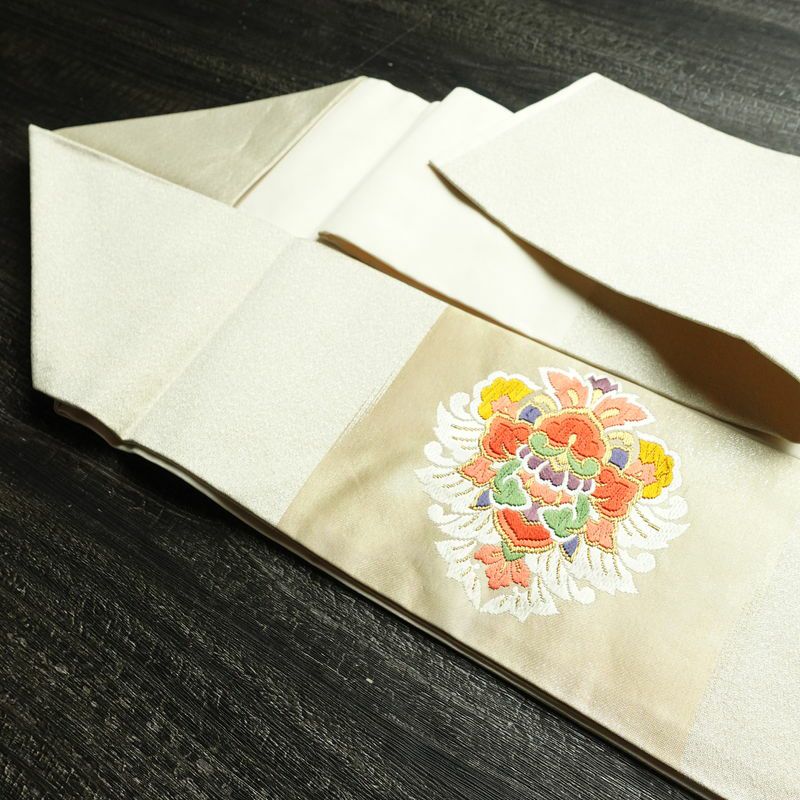 名古屋帯 太鼓柄 良品 正絹 幾何学柄・抽象柄 名古屋仕立て 箔 金糸 なごや帯 帯 白_画像21