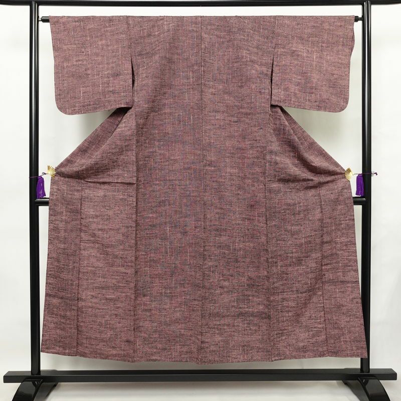 単衣 紬 紬着物 良品 正絹 その他の柄 単衣仕立て 身丈151.5cm 裄丈64cm シンプル 着物 紬地 カジュアル 紫・藤色_画像1