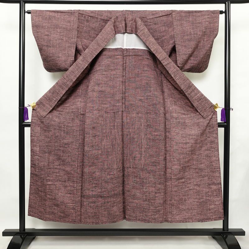 単衣 紬 紬着物 良品 正絹 その他の柄 単衣仕立て 身丈151.5cm 裄丈64cm シンプル 着物 紬地 カジュアル 紫・藤色_画像3