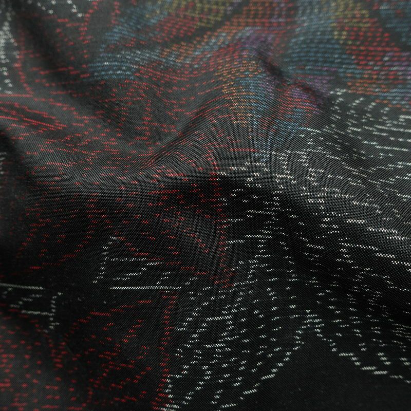 大島紬 証紙なし しつけ糸付き 正絹 木の葉・植物柄 袷仕立て 身丈155cm 裄丈63cm カジュアル 紅葉 着物 黒_画像21