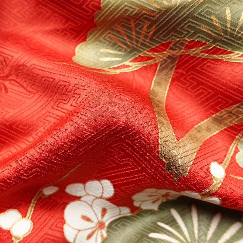 振袖 良品 金駒刺繍 綸子 正絹 古典柄 袷仕立て 身丈153.5cm 裄丈63cm 箔 金彩 フォーマル 着物 成人式 二十歳 松 菊 菖蒲 赤・朱_画像21