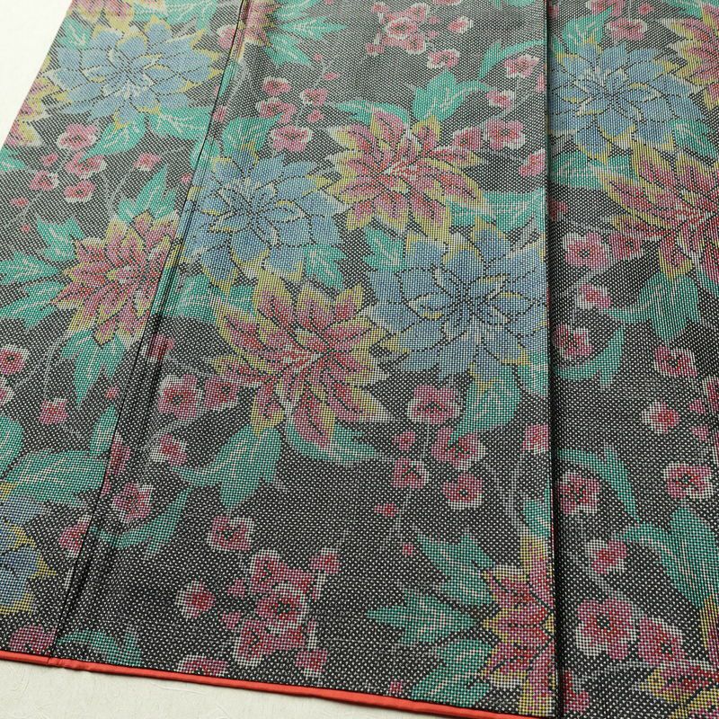 大島紬 証紙なし 正絹 花柄 袷仕立て 身丈162cm 裄丈66.5cm 着物 グレー_画像4