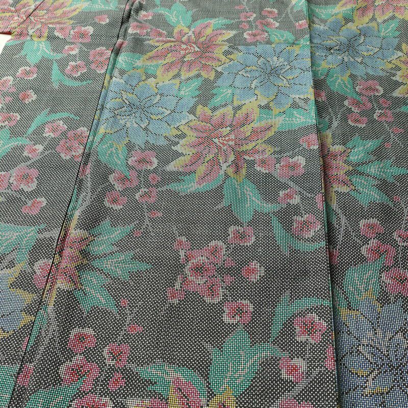 大島紬 証紙なし 正絹 花柄 袷仕立て 身丈162cm 裄丈66.5cm 着物 グレー_画像5