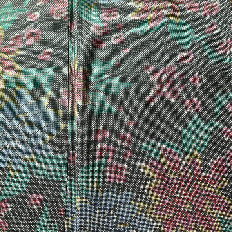 大島紬 証紙なし 正絹 花柄 袷仕立て 身丈162cm 裄丈66.5cm 着物 グレー_画像6