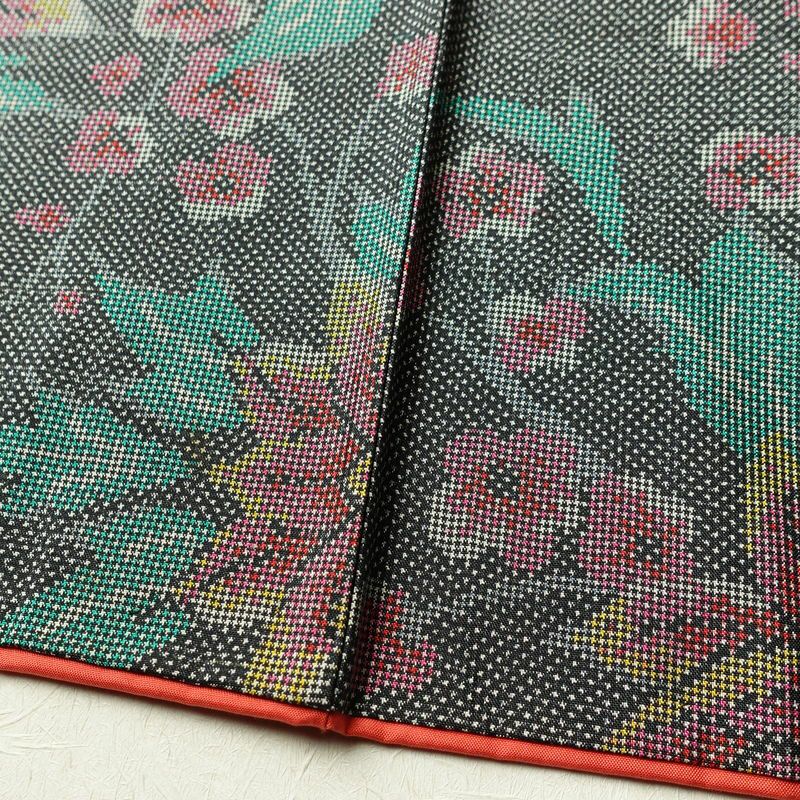 大島紬 証紙なし 正絹 花柄 袷仕立て 身丈162cm 裄丈66.5cm 着物 グレー_画像10