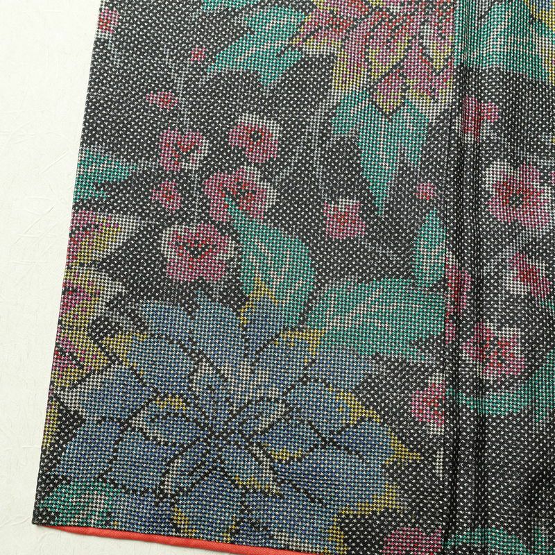 大島紬 証紙なし 正絹 花柄 袷仕立て 身丈162cm 裄丈66.5cm 着物 グレー_画像11