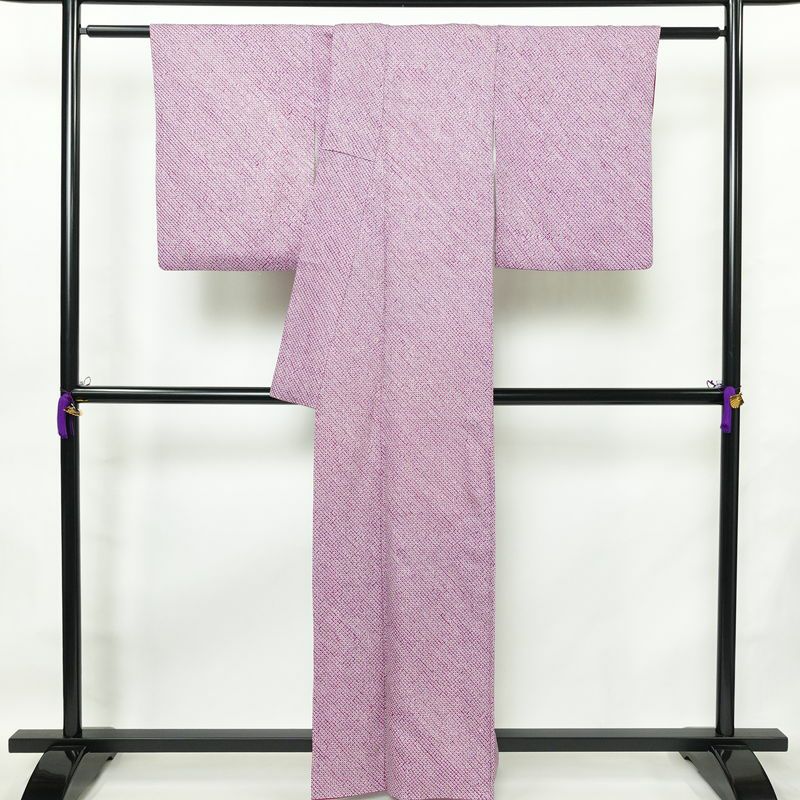 小紋 絞り 総絞り 正絹 古典柄 袷仕立て 身丈160.5cm 裄丈67cm 着物 紫・藤色_画像2