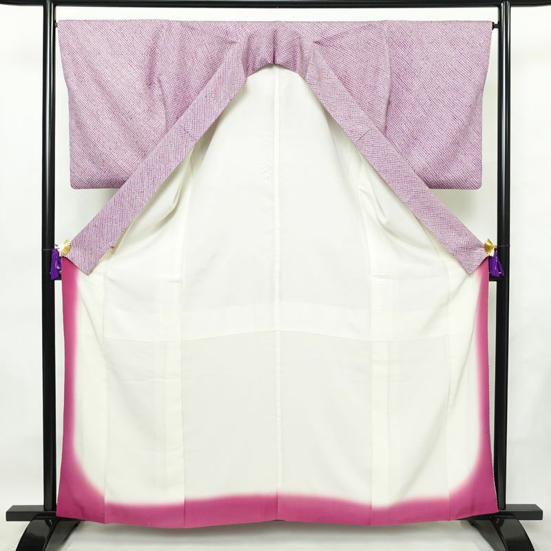 小紋 絞り 総絞り 正絹 古典柄 袷仕立て 身丈160.5cm 裄丈67cm 着物 紫・藤色_画像3