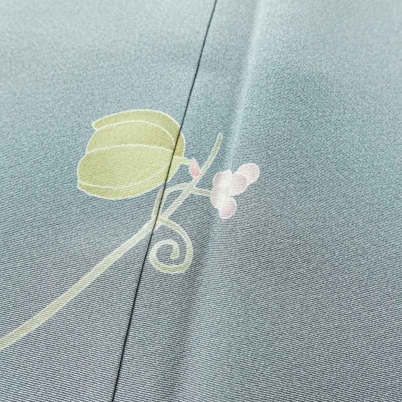 訪問着 落款入り 縮緬 一つ紋付き 正絹 木の葉・植物柄 袷仕立て 身丈157cm 裄丈66cm 共八掛 フォーマル 友禅 着物 入学式 卒業式 作家物 青・紺_画像9