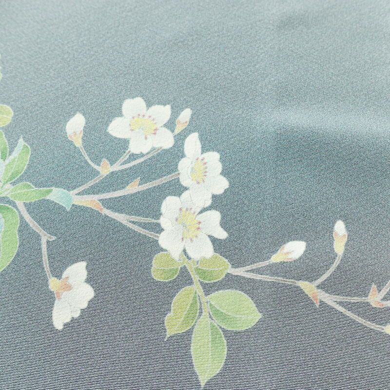 訪問着 落款入り 縮緬 一つ紋付き 正絹 木の葉・植物柄 袷仕立て 身丈157cm 裄丈66cm 共八掛 フォーマル 友禅 着物 入学式 卒業式 作家物 青・紺_画像10