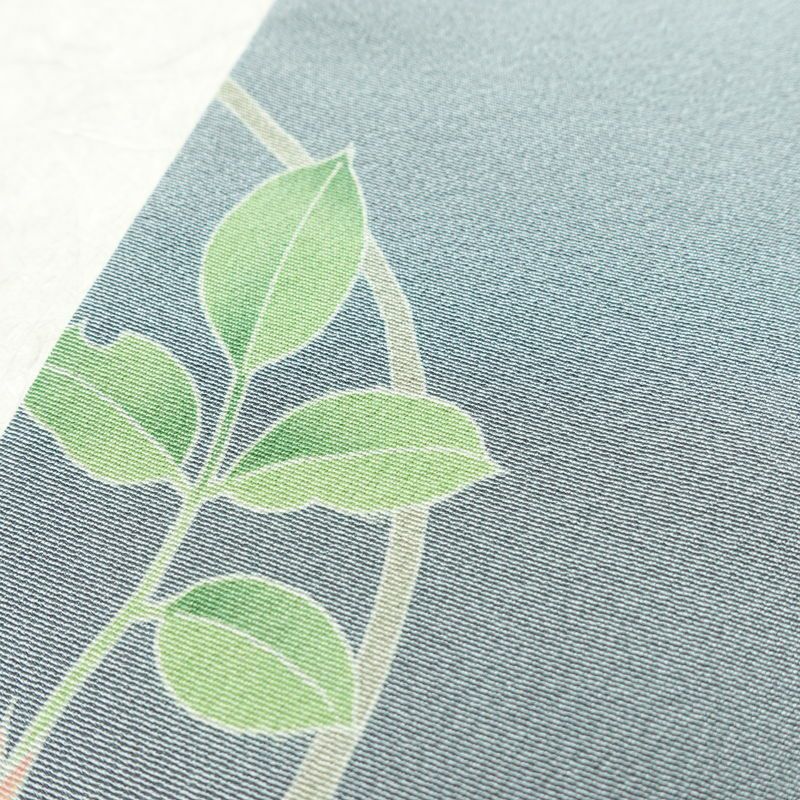 訪問着 落款入り 縮緬 一つ紋付き 正絹 木の葉・植物柄 袷仕立て 身丈157cm 裄丈66cm 共八掛 フォーマル 友禅 着物 入学式 卒業式 作家物 青・紺_画像11