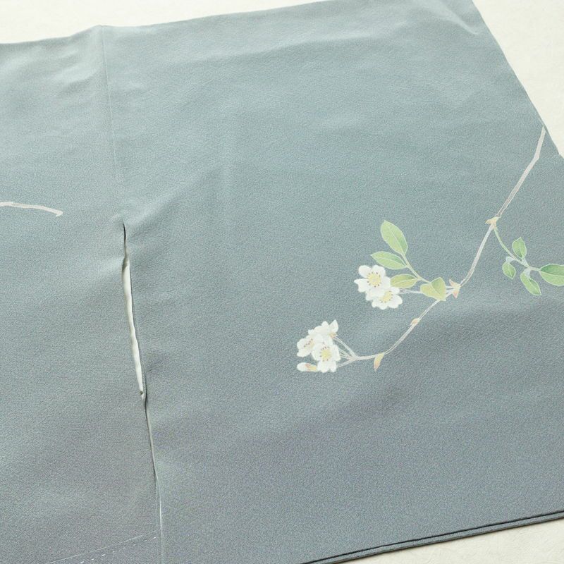 訪問着 落款入り 縮緬 一つ紋付き 正絹 木の葉・植物柄 袷仕立て 身丈157cm 裄丈66cm 共八掛 フォーマル 友禅 着物 入学式 卒業式 作家物 青・紺_画像15