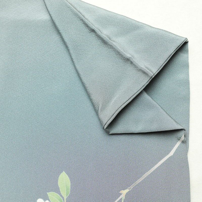 訪問着 落款入り 縮緬 一つ紋付き 正絹 木の葉・植物柄 袷仕立て 身丈157cm 裄丈66cm 共八掛 フォーマル 友禅 着物 入学式 卒業式 作家物 青・紺_画像16