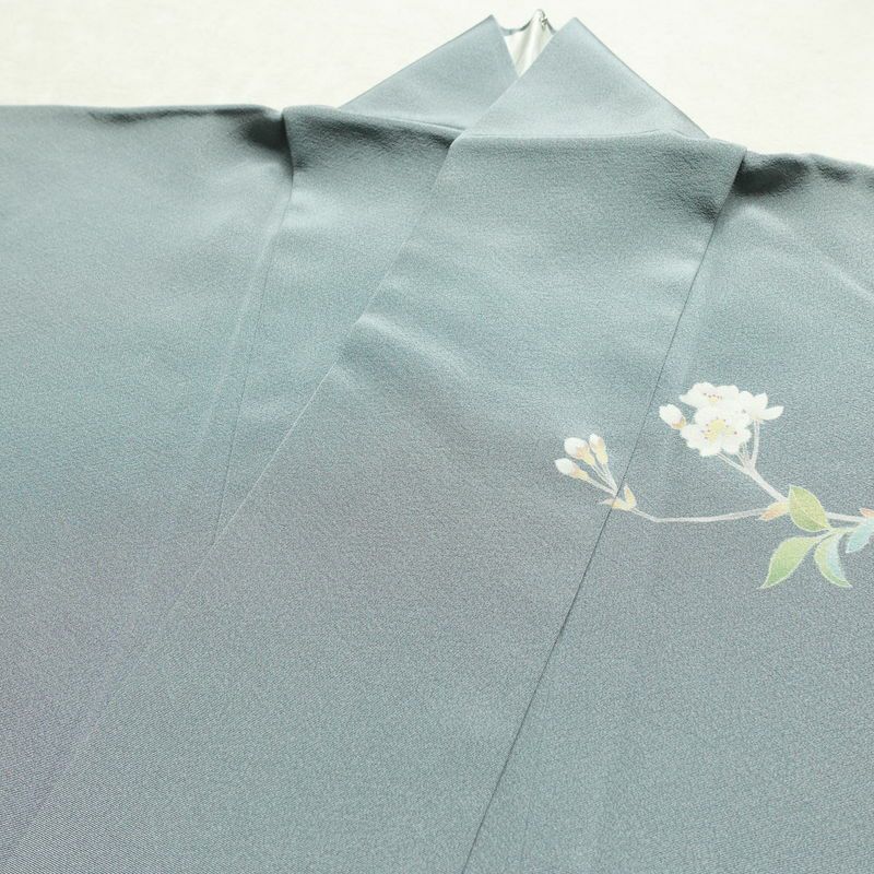 訪問着 落款入り 縮緬 一つ紋付き 正絹 木の葉・植物柄 袷仕立て 身丈157cm 裄丈66cm 共八掛 フォーマル 友禅 着物 入学式 卒業式 作家物 青・紺_画像17