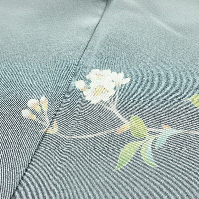 訪問着 落款入り 縮緬 一つ紋付き 正絹 木の葉・植物柄 袷仕立て 身丈157cm 裄丈66cm 共八掛 フォーマル 友禅 着物 入学式 卒業式 作家物 青・紺_画像18