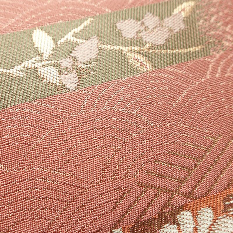 作り帯 名古屋帯 なごや帯 六通柄 美品 正絹 古典柄 金糸 帯 くすみピンク ピンク_画像5