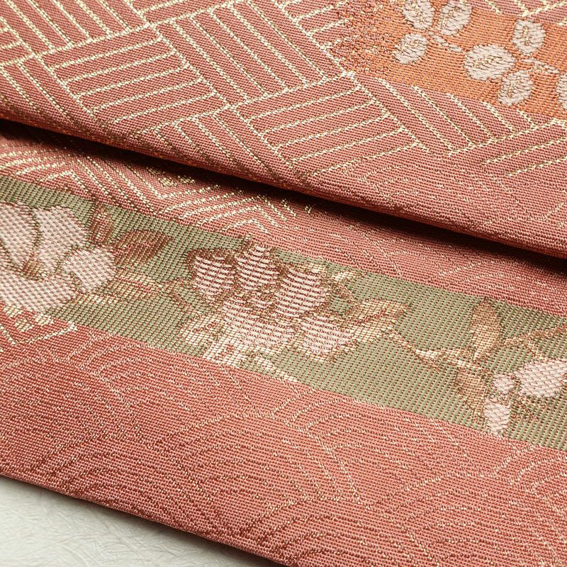作り帯 名古屋帯 なごや帯 六通柄 美品 正絹 古典柄 金糸 帯 くすみピンク ピンク_画像6