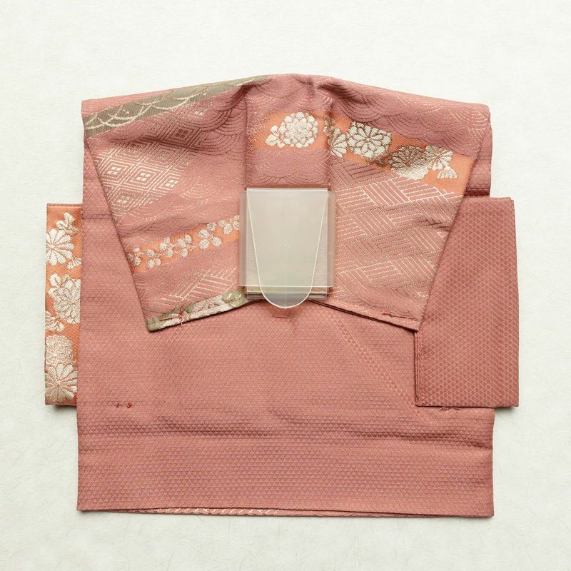 作り帯 名古屋帯 なごや帯 六通柄 美品 正絹 古典柄 金糸 帯 くすみピンク ピンク_画像8