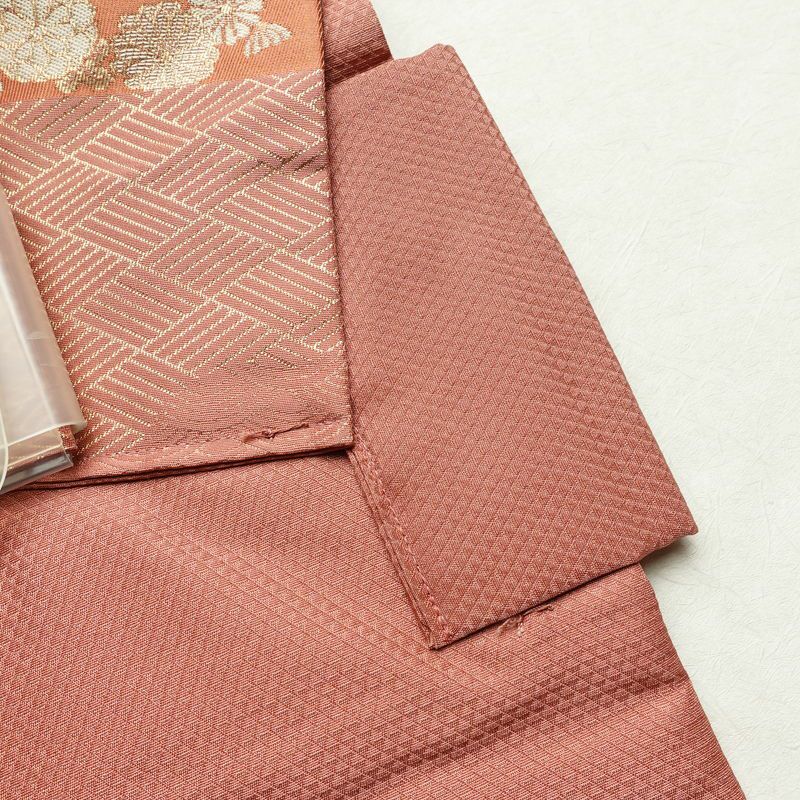 作り帯 名古屋帯 なごや帯 六通柄 美品 正絹 古典柄 金糸 帯 くすみピンク ピンク_画像11