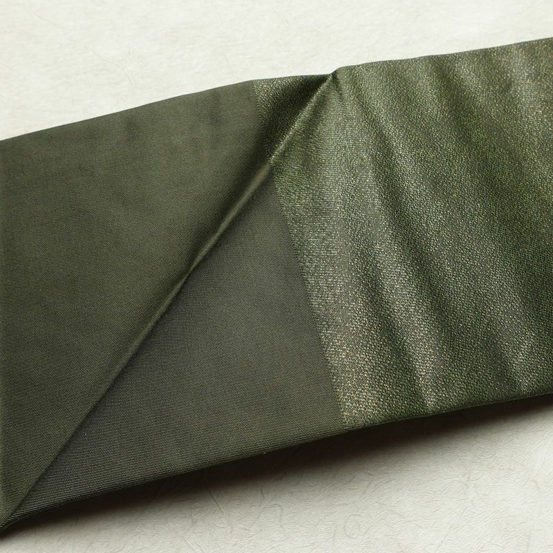 名古屋帯 なごや帯 太鼓柄 美品 正絹 風景柄 名古屋仕立て 金通し 舟 釣り シンプル 未使用品 帯 緑・うぐいす色_画像15