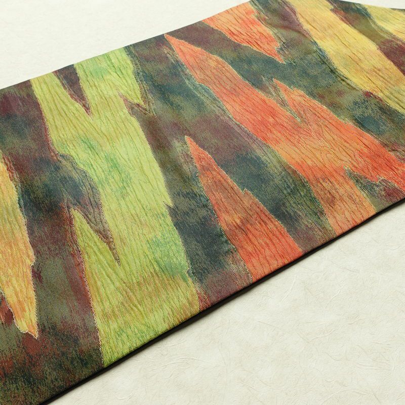 名古屋帯 なごや帯 ふくれ織 太鼓柄 良品 正絹 幾何学柄・抽象柄 名古屋仕立て 箔 帯 モダン 多色使い_画像11