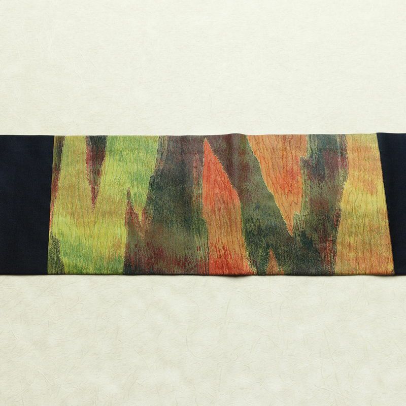 名古屋帯 なごや帯 ふくれ織 太鼓柄 良品 正絹 幾何学柄・抽象柄 名古屋仕立て 箔 帯 モダン 多色使い_画像13