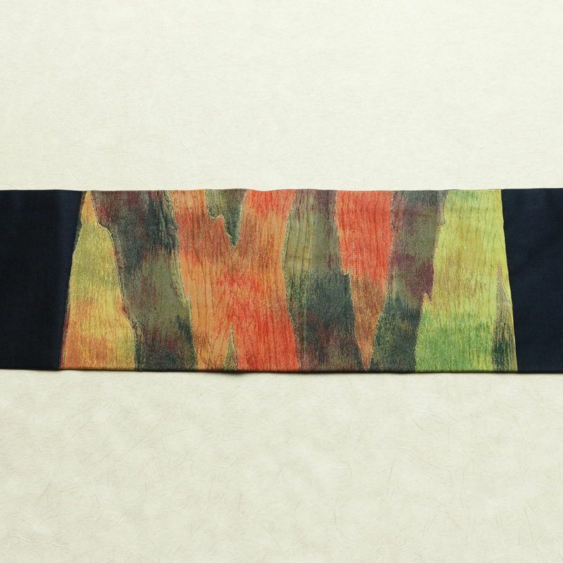 名古屋帯 なごや帯 ふくれ織 太鼓柄 良品 正絹 幾何学柄・抽象柄 名古屋仕立て 箔 帯 モダン 多色使い_画像14