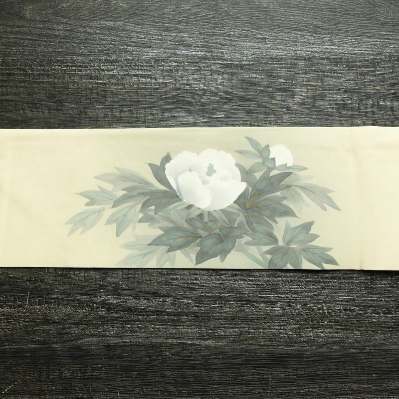 名古屋帯 なごや帯 太鼓柄 正絹 花柄 名古屋仕立て 金彩 帯 手描き クリーム_画像12